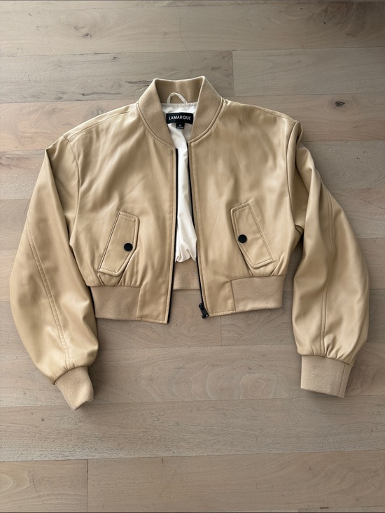 Lamarque Jackets & Blazers - Lamarque 100% Polyurethane Beige Cropped Leather Bomber Jacket